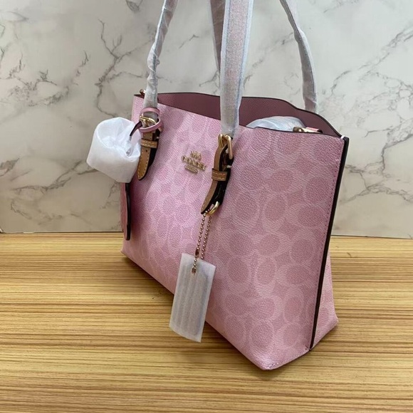 🍥COACH Mollie Tote Bag 25 In Signature Powder Pink - Picture 6 of 9